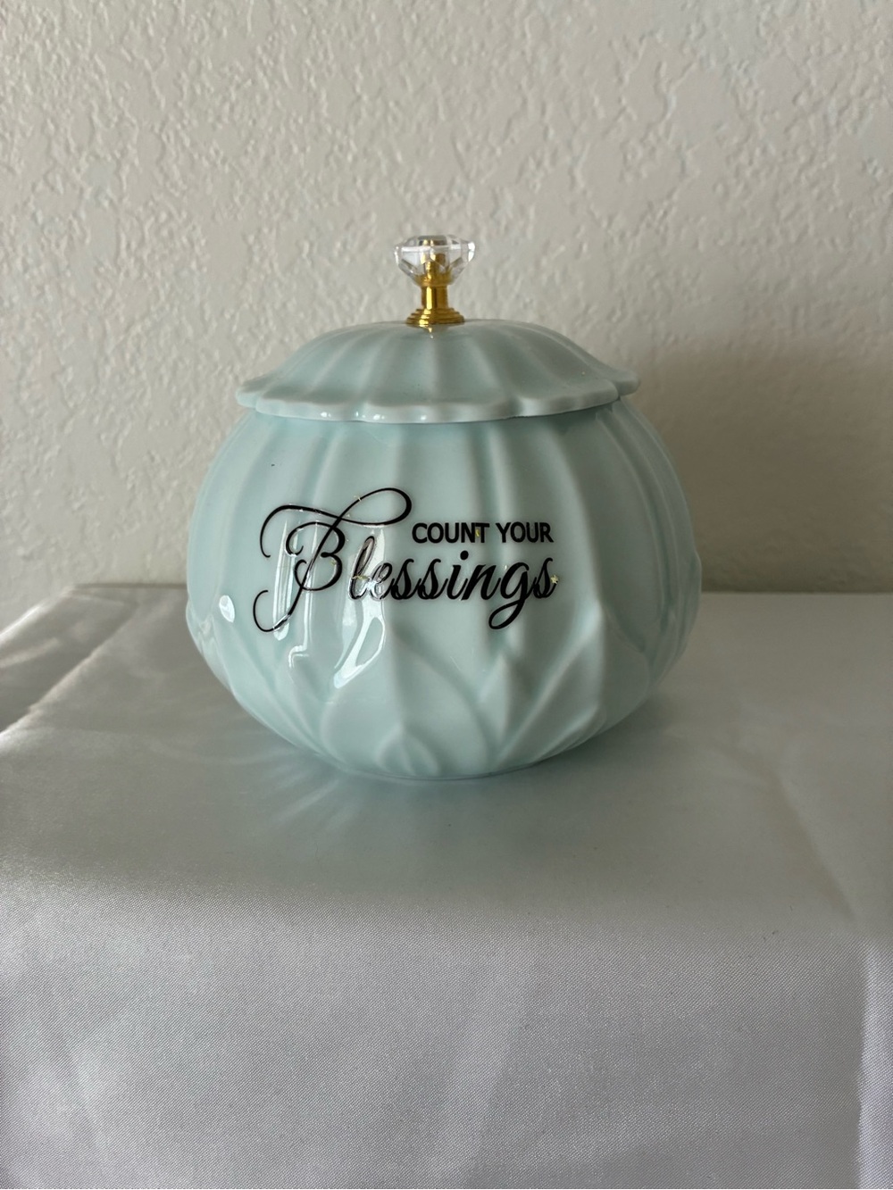 New w/o Tag Count Your Blessings Ceramic Decorative Jar - Light Blue